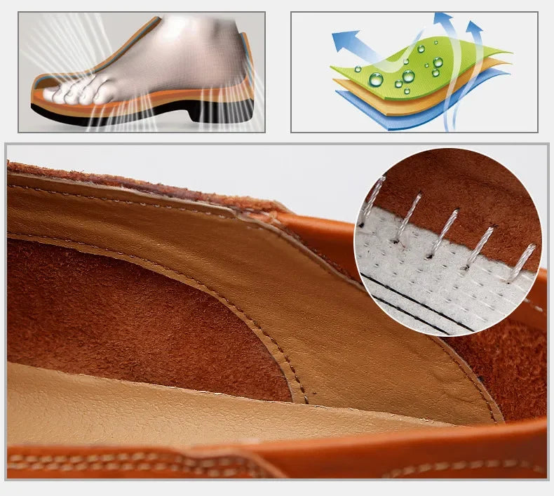 Genuine Leather Men Casual Shoes Luxury Brand Designer Men Loafers Moccasins Breathable Slip on Male Boat Shoes Plus Size 37-47 - Sun Studio