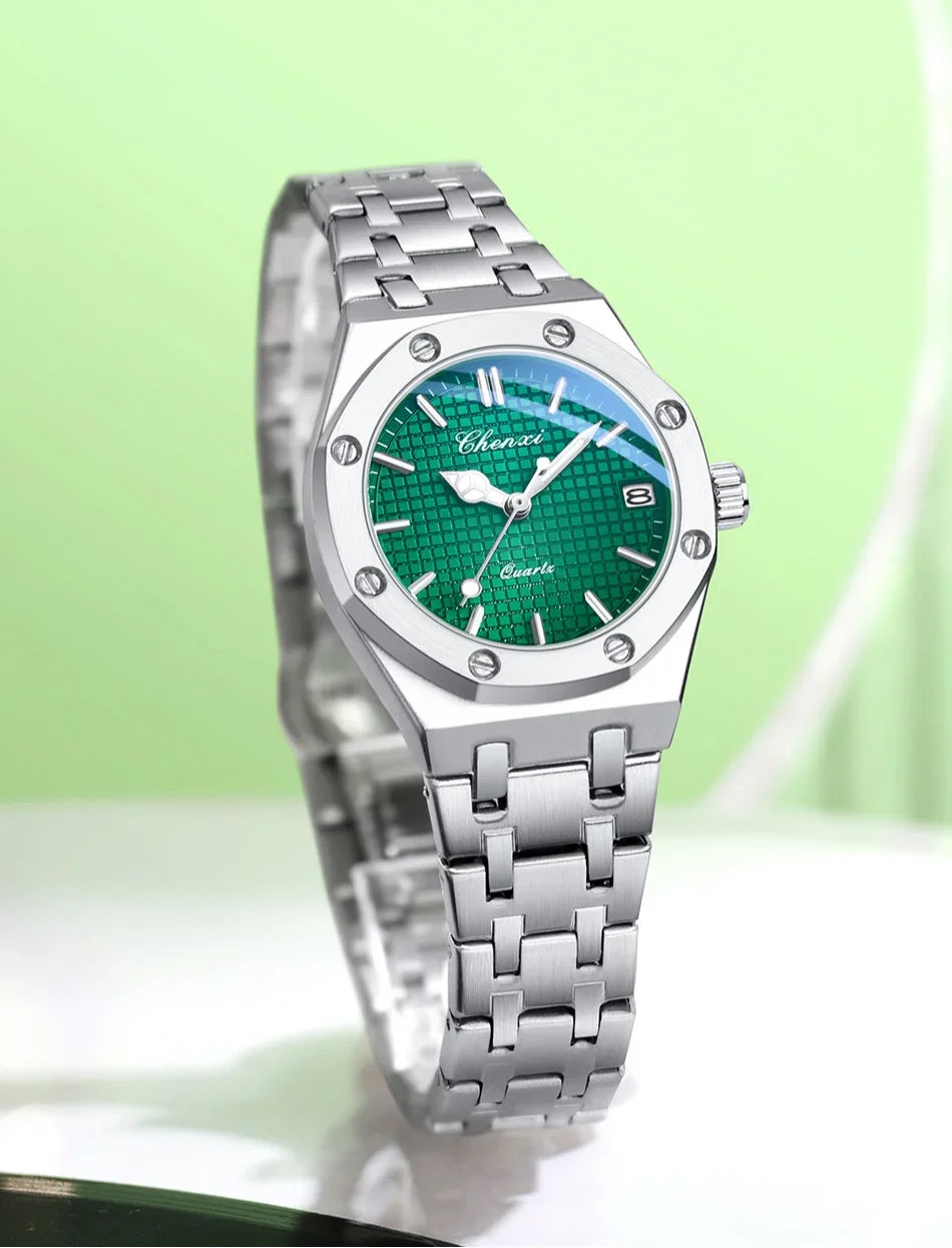 Luxury Women Watches Silver Steel Simple Casual Business Dress Watches for Women Top Brand Waterproof 3bar Calendar Gift Clock - Sun Studio