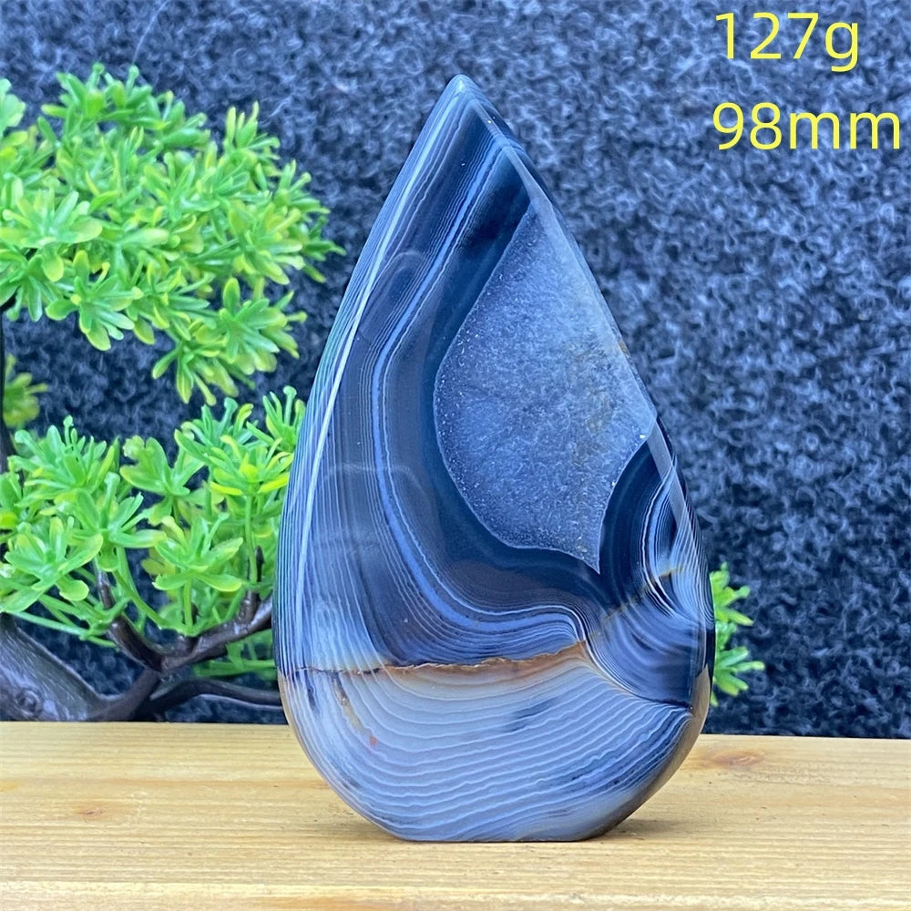 Natural Gemstone Black Onyx Stripes Free Form Torch Reiki Healing Shape Meditation Home Decor Feng Shui Warning Evil - Sun Studio