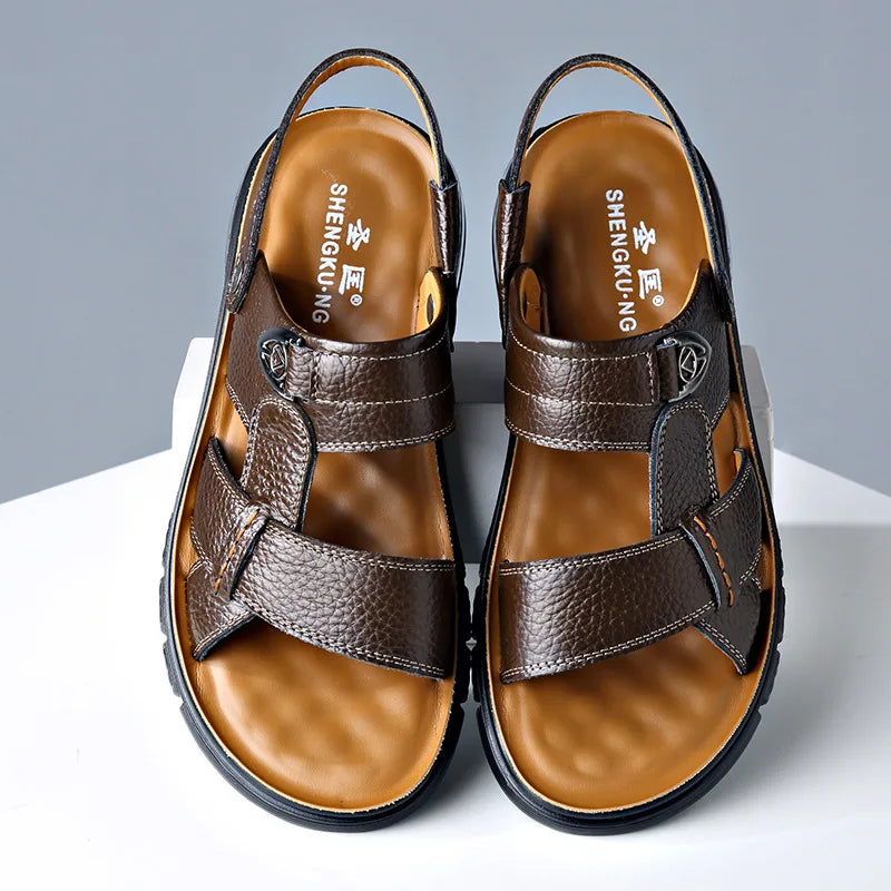 Big Size 49 50 Men's Sandals Summer Leather Shoes Man Slippers Non-slip Bottom Casual Business Beach Shoes for Men 2025 Summer - Sun Studio