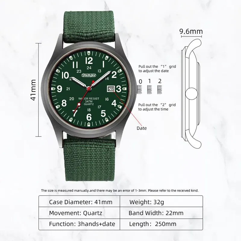 Fashion Mens Watches Luminous Hands Clock Luxury Military Sports Calendar Quartz Wristwatch Men Casual Nylon Watch Reloj Hombre - Sun Studio