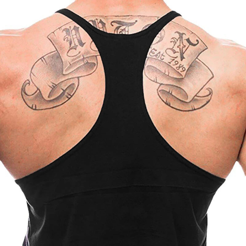 Gym Fitness Bodybuilding Suspenders T-Shirt Mens Fashion Print Sport Sleeveless Vests Summer Cotton Breathable Y-back Tank Tops - Sun Studio