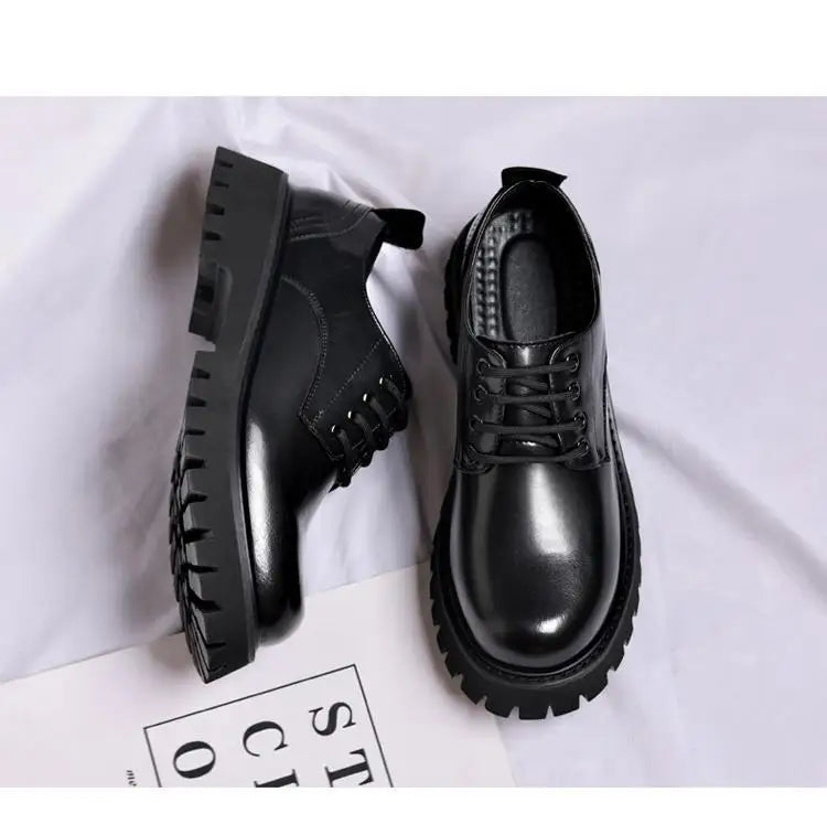 Genuine Soft Leather Men's Shoes 5cm Heightening Thick Bottom Anti-slip Waterproof Casual Black Formal Shoes Autumn Season - Sun Studio