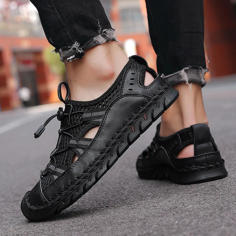 Heißer Verkauf Sommer Herren Sandalen Outdoor Rutschfeste Herren Strand Sandalen Handgefertigte Echtes Leder Herren Schuhe Mode Herren Sneakers
