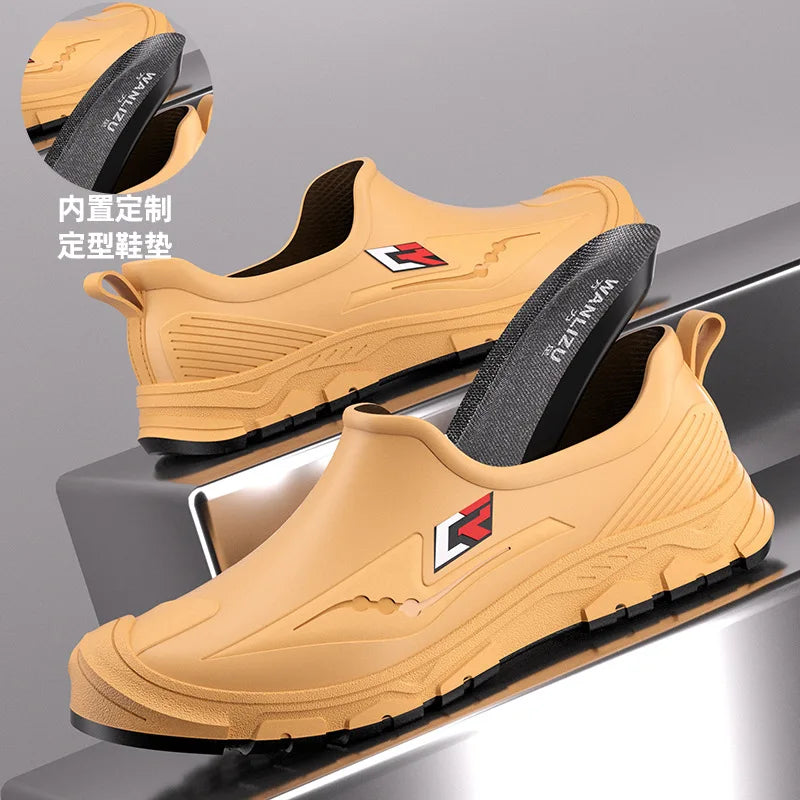 New Short-tube Rain Boots for Men Non-slip and Wear-resistant Fishing Water Shoes Plus Velvet Rubber Shoes Waterproof Rain Boots - Sun Studio