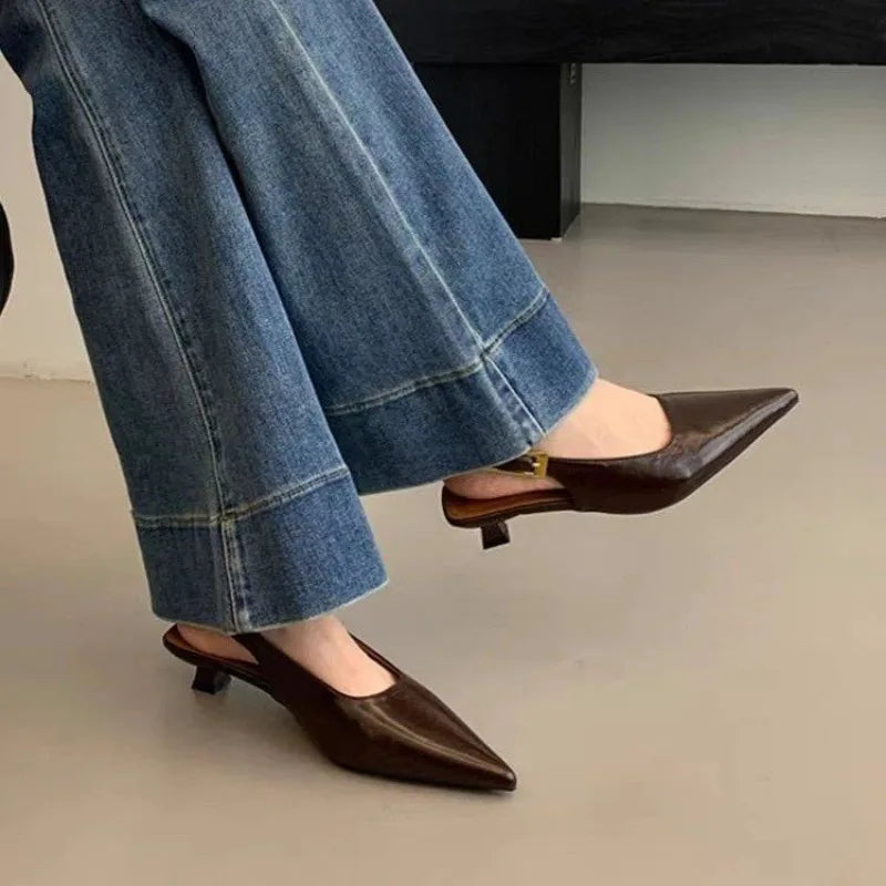Summer Pointed Toe Women Sandals Fashion Singbacks Mules ShoesLadies Elegant Low Heel Stripper Party Sandalias Tacones Bajos - Sun Studio