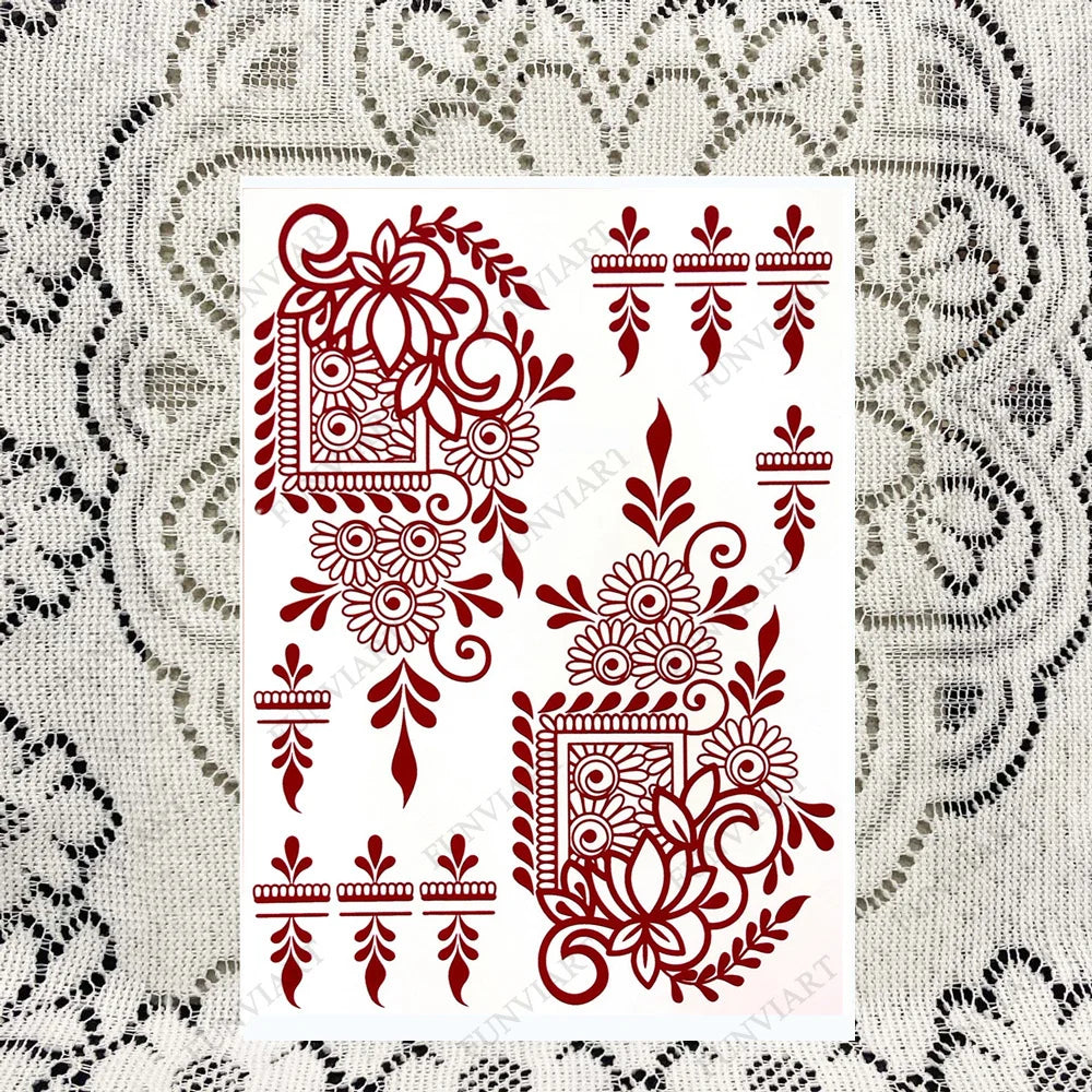Brown Henna Tattoo Stickers for Hand Foot Waterproof Temporary Tattoos for Women Maroon Color Fake Tattoo for Wedding Body Art - Sun Studio