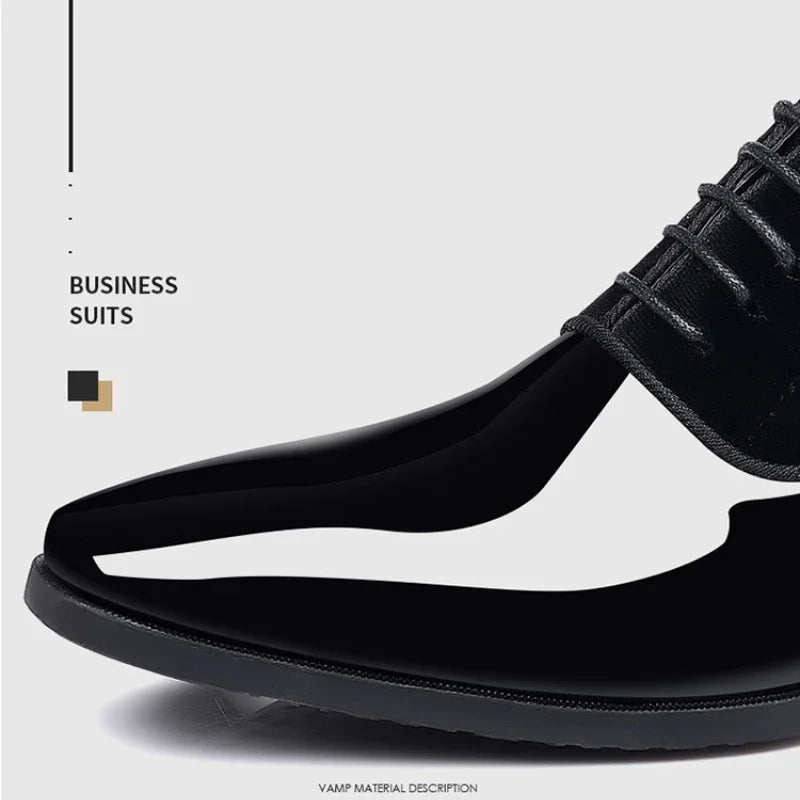 New Oxford Men's Pointed Toe Dress  Luxury Lacquer Wedding Shoes Classic Derby Shoes 2023 Leather Shoes Size 38-50 - Sun Studio