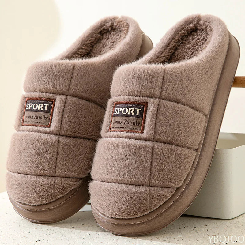 Winter New Couple Slippers Men Fashion Thick Sole Indoor shoes Warm Non-Slip Home Flat Shoes Platform Male Cotton Slipper Homme - Sun Studio