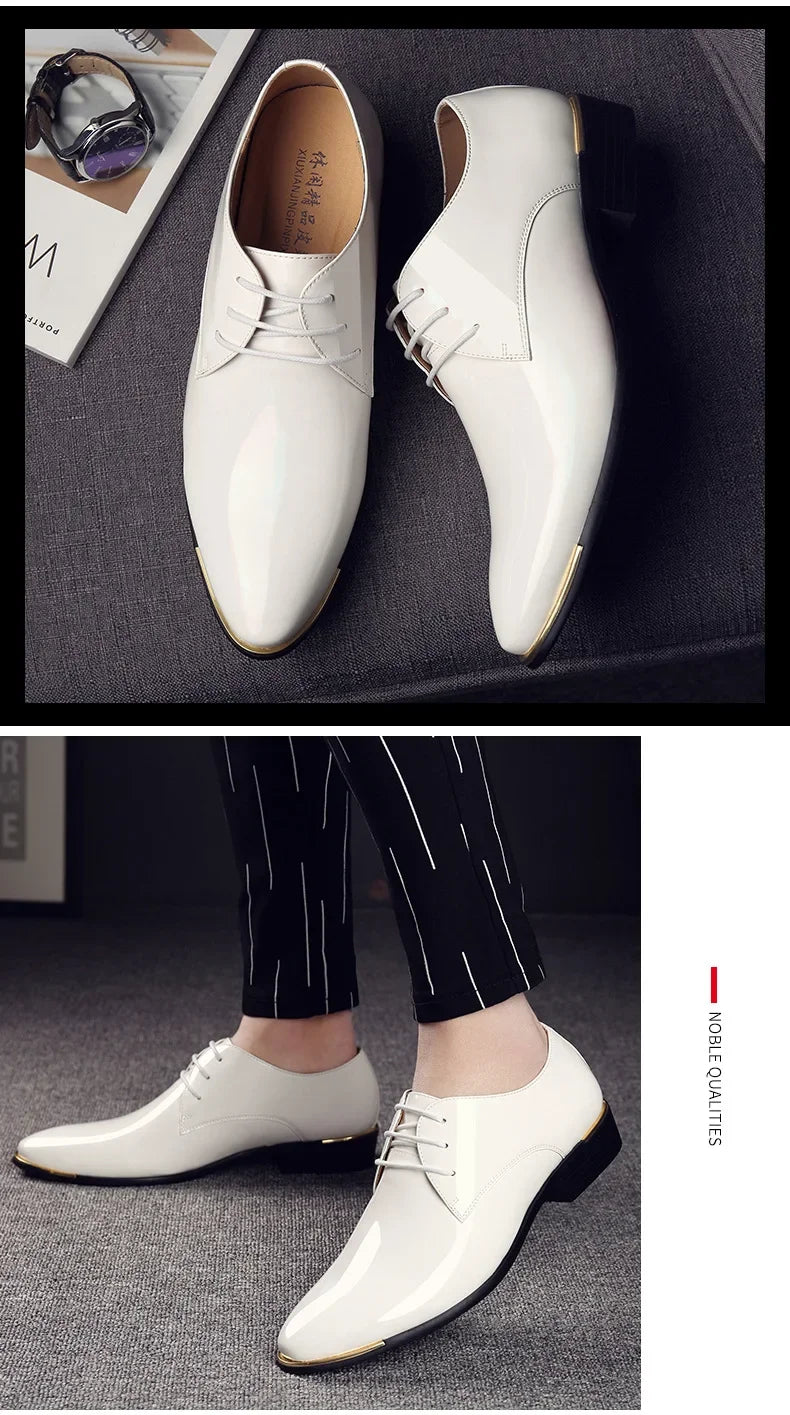 2024 New Men’s Patent Leather Shoes  British Style Men's Dress Shoes Lace Up Pointed Toe Wedding Business Party Social Shoe Male - Sun Studio