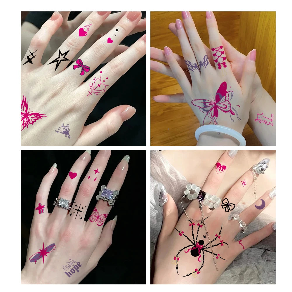 Y2K & 90's Inspired Finger Tattoos - Colorful, Rectangular Design for Girls - Sun Studio