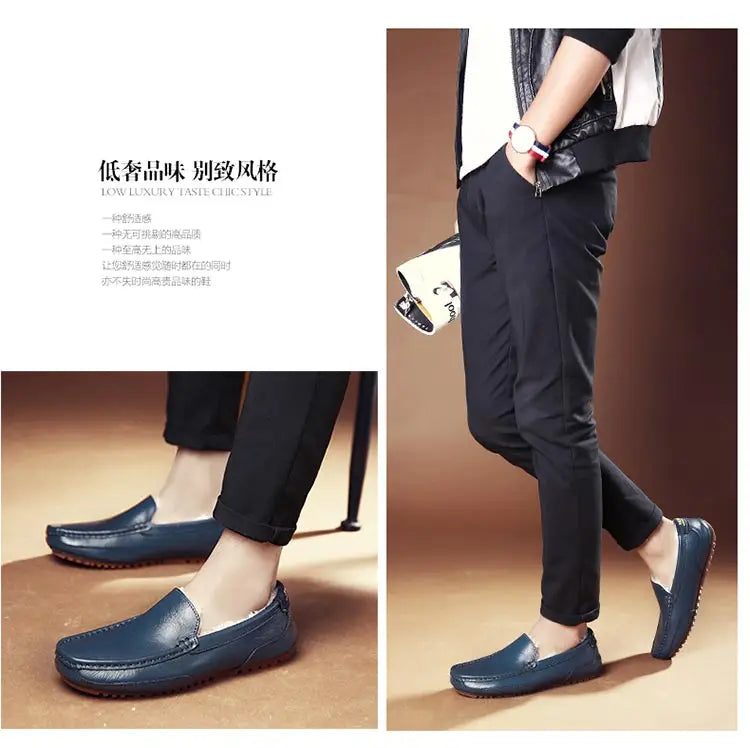 Winterfell Loafers Herren Freizeit Schuhe Baumwolle Leder Dress Schuhe Slip-On Flats Plüsch Herren Mokassins Fleece gefüttert Fahrerschuhe