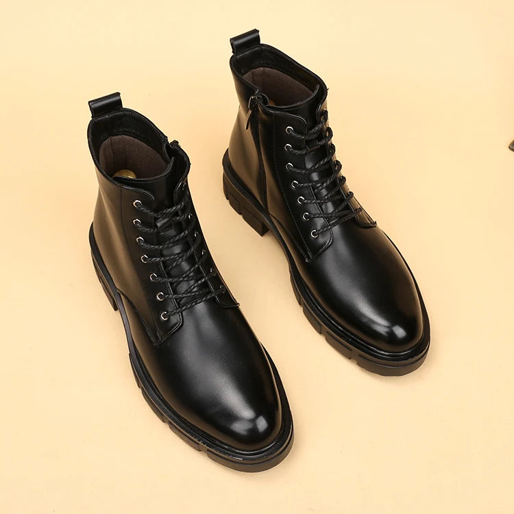 men's casual autumn winter boots lace-up original leather shoes tooling work boot outdoors cowboy platform ankle botas masculina - Sun Studio