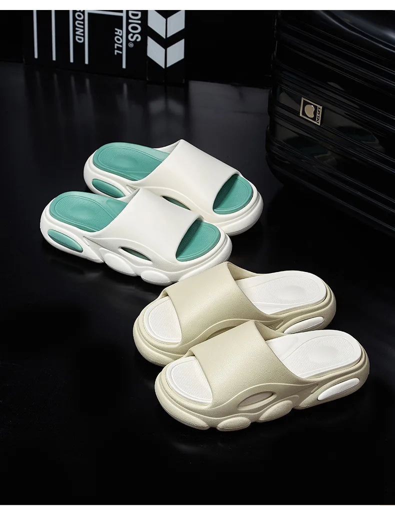 Shevalues Men Summer Slippers New Thick Sole EVA Sandals Indoor Non-slip Unisex Bathromm Slides Casual Platform House Slippers - Sun Studio