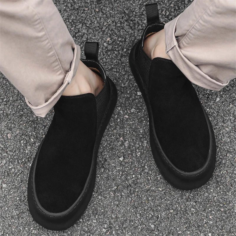 Mode Marke Herren Echtes Leder Mid Top Stiefel im Britischen Stil Herbst Winter Herren Rutschfeste und Abriebfeste Chelsea Boots