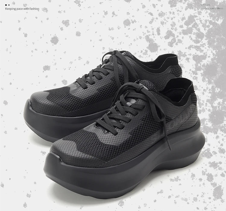 Summer New Mesh Shoes Men's Height 7CM Casual Breathable Dad Shoes Sponge Cake Shoes Thick Bottom Trendy Sports Shoes - Sun Studio