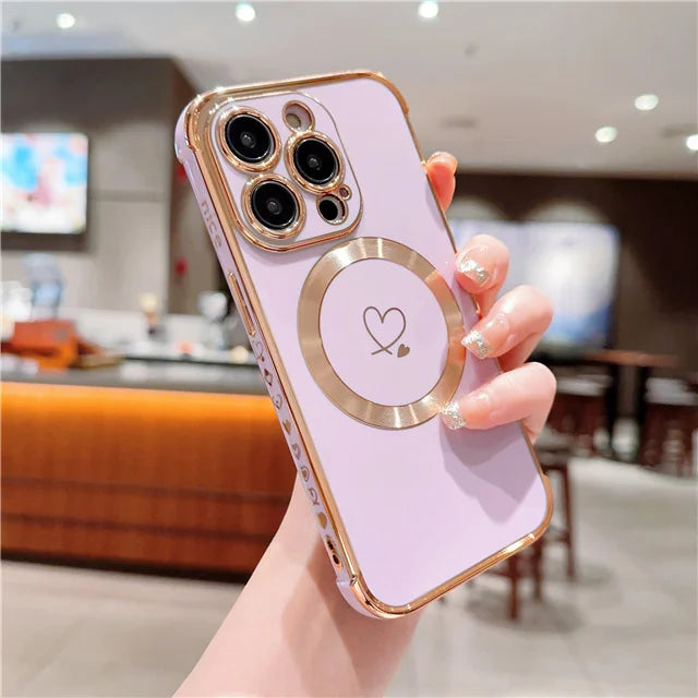 For iPhone 15 Pro Max Luxury Magsafe Magnetic Cute Plating Frame Phone Case For iPhone 11 12 13 14 15 16 Plus 17 Air Back Cover - Sun Studio