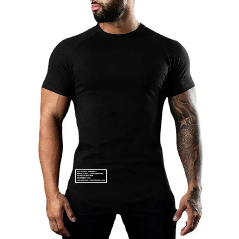 Gym Bodybuilding Muscle Sport Jogging Shirts Summer Cotton Breathable Short Sleeve Clothing Mens Casual Fitness Workout T-shirts - Sun Studio