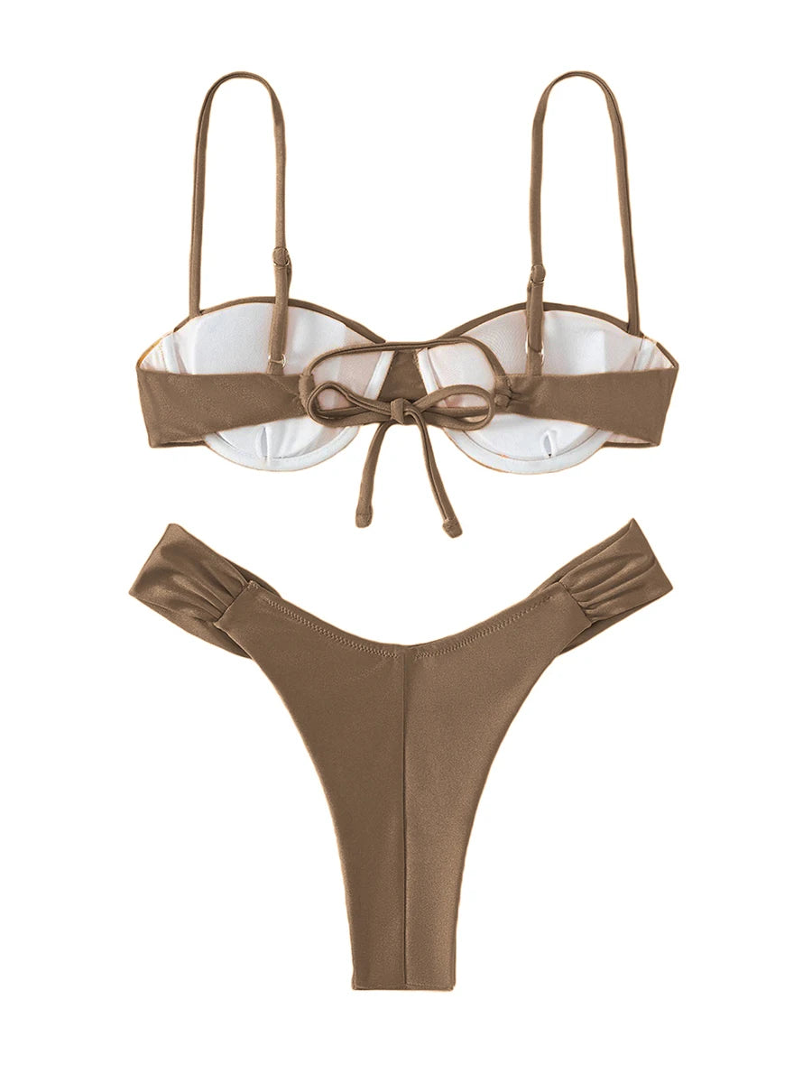 New Hot Sale Sexy Women Push-up Padded Bra Bikini Set Pleated Swimsuit Swimwear Swimming Beach Bathing Costume Bikini Set - Sun Studio