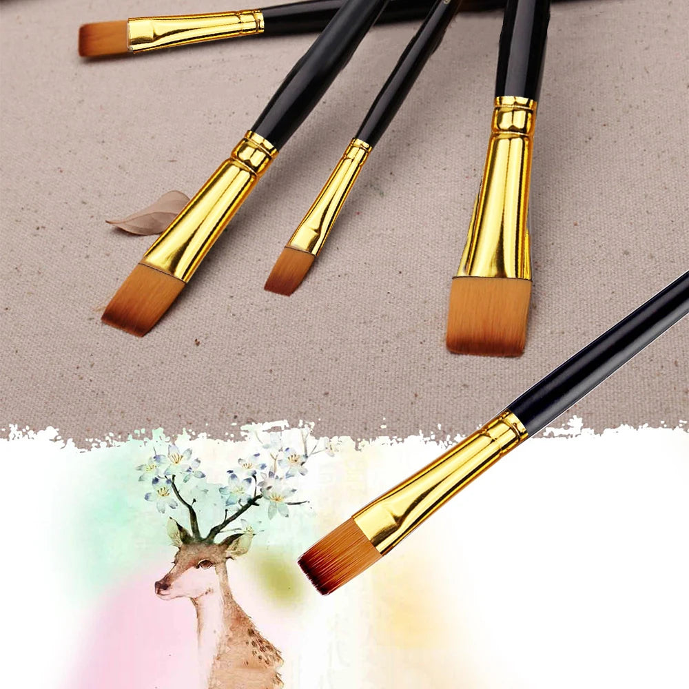 12pcs Flat Paint Brushes Set, Synthetic Nylon Bristles, Professional Artist Brushes for Oil, Acrylic, Watercolor Painting - Sun Studio