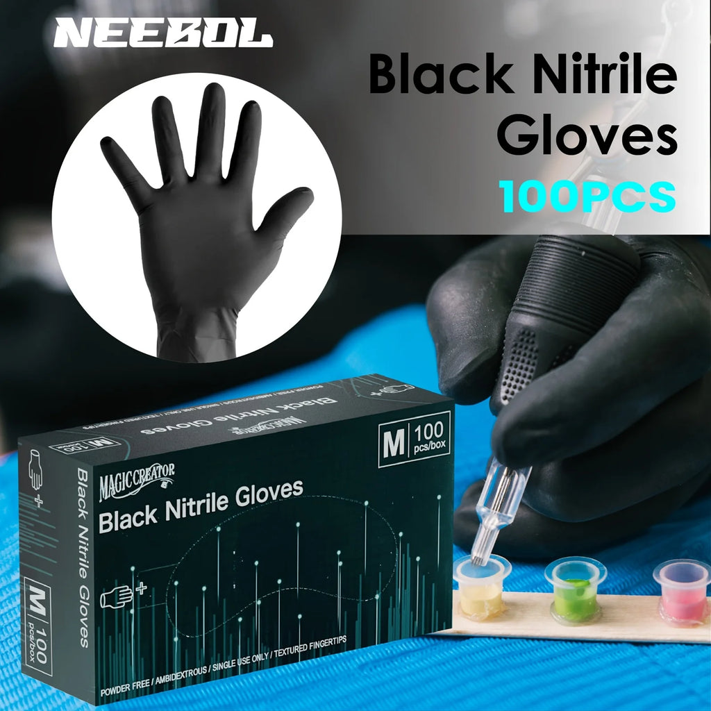100PCS Black Nitrile Gloves Thickened Disposable Gloves for Cleaning Hairdressing Waterproof Dishwashing Tattoo Gloves - Sun Studio