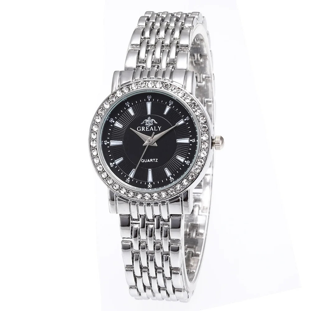 New Casual Watches Women Luxury Fashion Lovers Watch Rhinestone Stainless steel Quartz Watch Men Women Gift Business Wristwatch - Sun Studio
