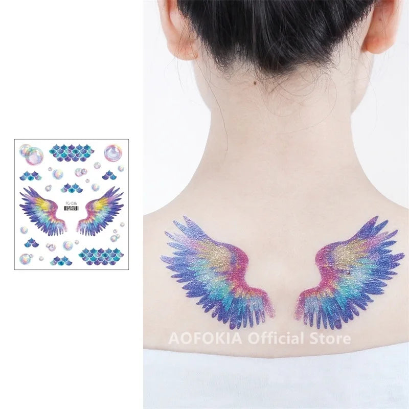 Glitter Butterfly Tattoo Temporary Waterproof Body Sticker Gradient Color Face Make Up Festival Accessories Disposable tatto - Sun Studio