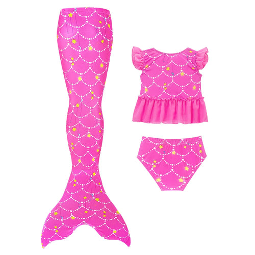 3PCS Mermaid Tails Swimwear Set for Swimming Girls Princess Bathing Suit Sets Kids Mermaid Swimsuit Swimable Costume - Sun Studio