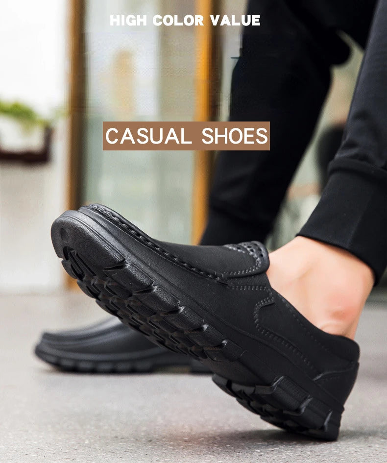 Fashion Leather Men's Casual Shoes Non-slip EVA Chef shoes Men Waterproof Loafers Comfort Soft soled Men Driving shoes Plus Size - Sun Studio