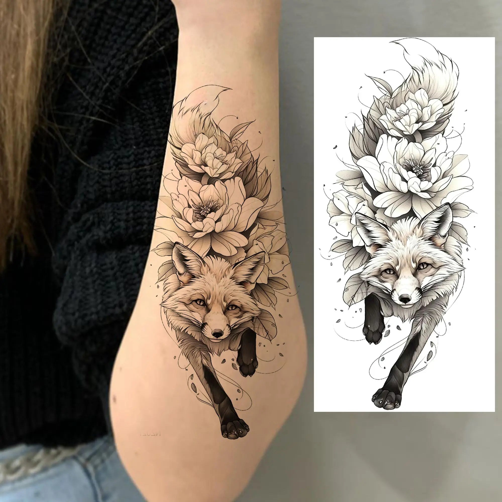 1 Blatt Schönes Schildkröte mit Blumen Temporäre Tattoos Elefant Löwe Tattoos Wasserdicht Realistische Tiere Fake Tattoos Aufkleber