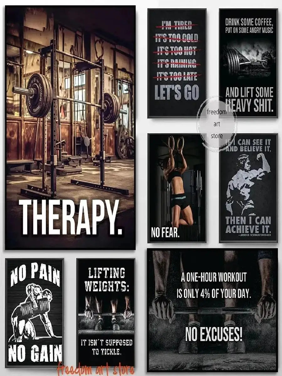 Gym Motivation Muscle Man Bodybuilding Fitness Strength Barbell Art Poster Canvas Painting  Wall Print Picture for Home Gym Deco - Sun Studio