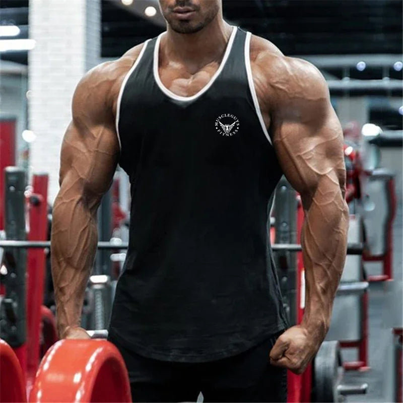 Gym Bodybuilding Sports T-shirt Workout Muscle Vest Fitness Cotton Breathable Sleeveless T-shirt Men Training Tank Tops - Sun Studio