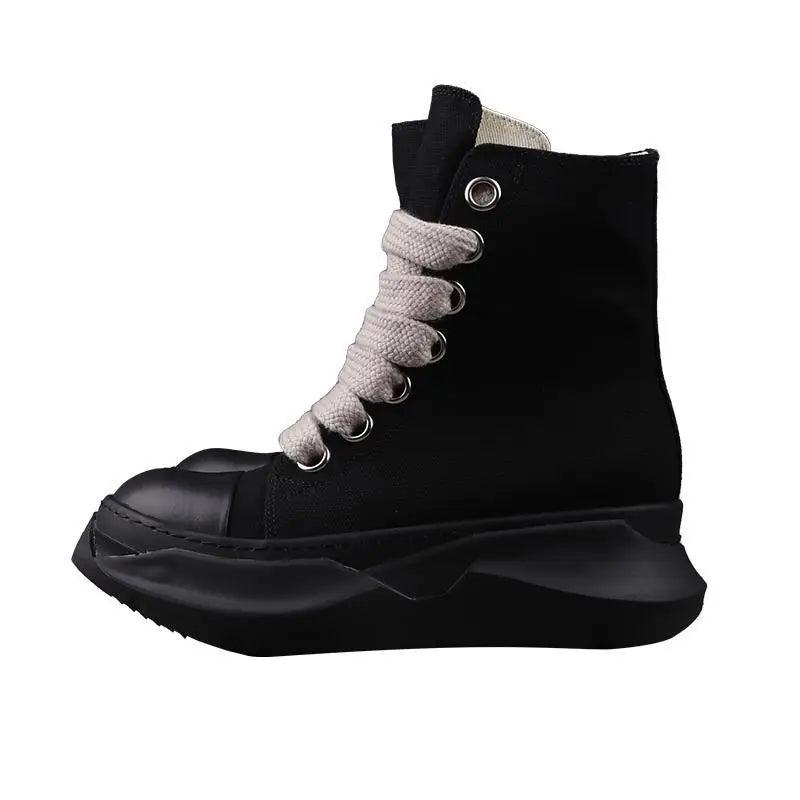 Men Women High-TOP Shoes Casual Canvas Platform Heel Sneakers Luxury Designer Jumbo Lace Up Zip Autumn Black Boots - Sun Studio