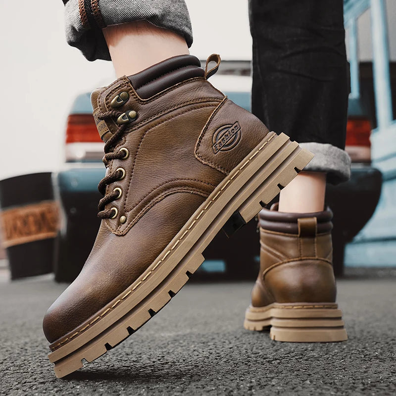 High Quality Leather Mens Boots New Arrival Male High Top Flats Comfortable Lace-Up Low Top Sneakers Stylish Male Ankle Boots - Sun Studio