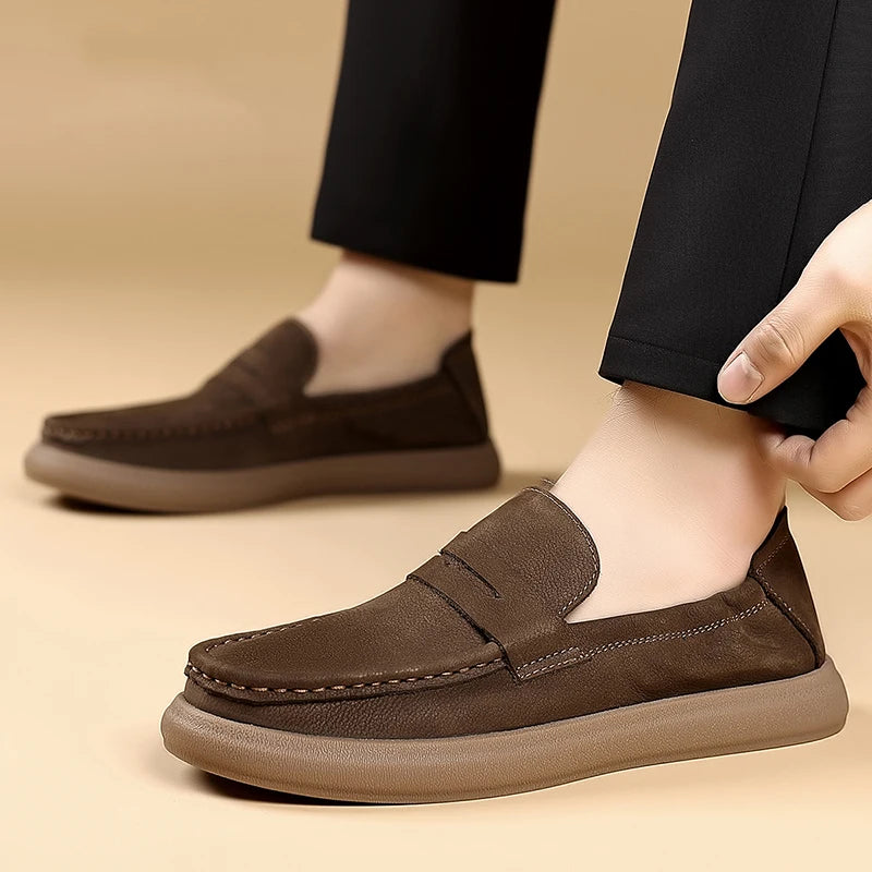 Fashion Genuine Leather Mens Shoes Business Casual Luxury Brand Soft Comfort Loafers Shoes High Quality Slip on Male Boat Shoes - Sun Studio