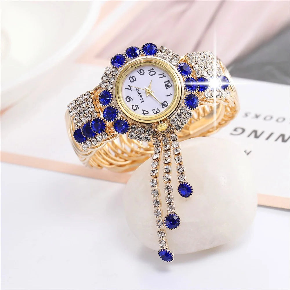 5PCS Luxury Rhinestone Women Watches Jewelry Set Fashion Adjustable Bangle Ladies Quartz Wristwatch Reloj Mujer（Without Box） - Sun Studio