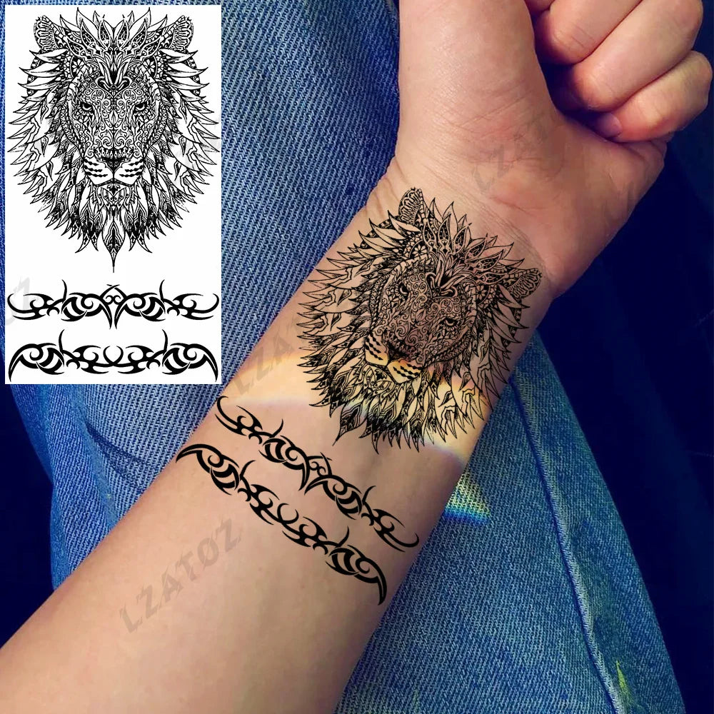 Einzigartige dreieckige Ozeanwelle Temporäre Tattoos für Männer Frauen realistische Tiger Löwe Fake Tattoo Aufkleber Spruch Transfer Kunst Tattoos