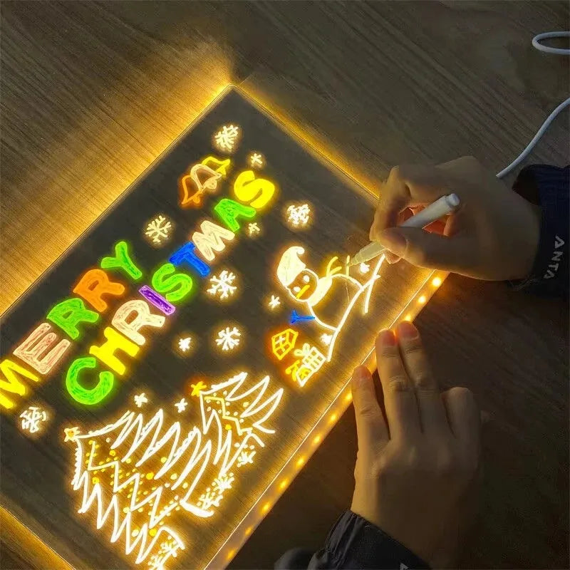 Magic Glow Kids Drawing Board: Reusable LCD Tablet with Night Light LED Note Board Erasable Light-Up Doodle Pad - Sun Studio
