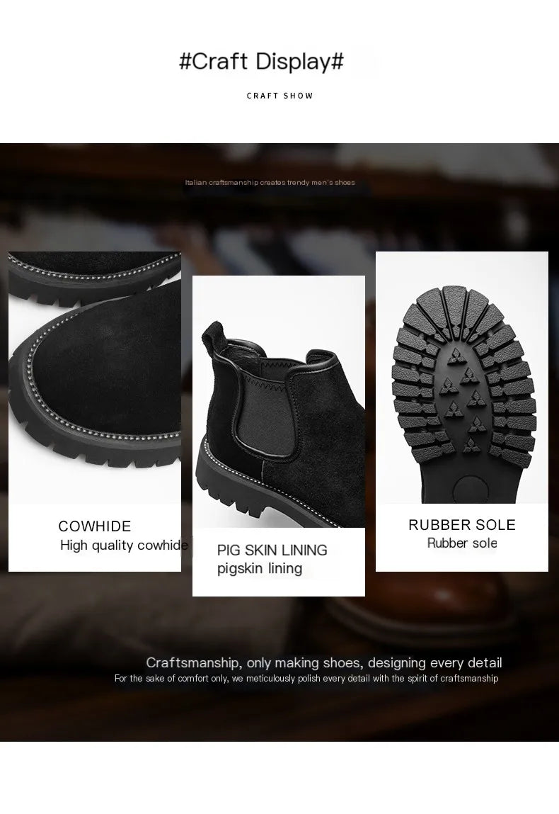 Chelsea boots, short boots, men's boots, breathable men's shoes, versatile and trendy high top leather boots 231146 - Sun Studio