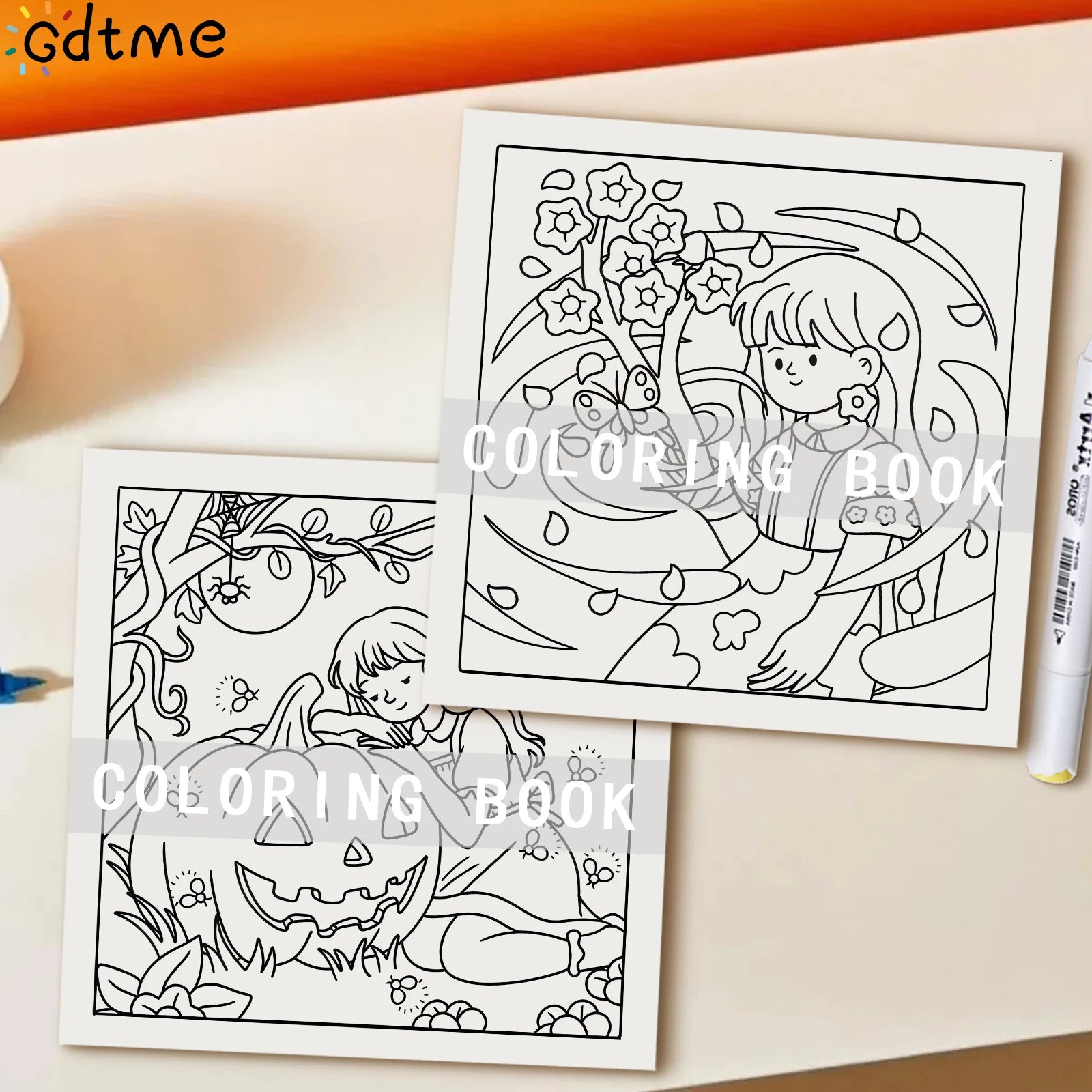 PUMPKIN GIRL Coloring Book for Adults Featuring 24Page Cute Cozy Daily Activities for Relaxation Kids DIY Painting Drawing Books - Sun Studio