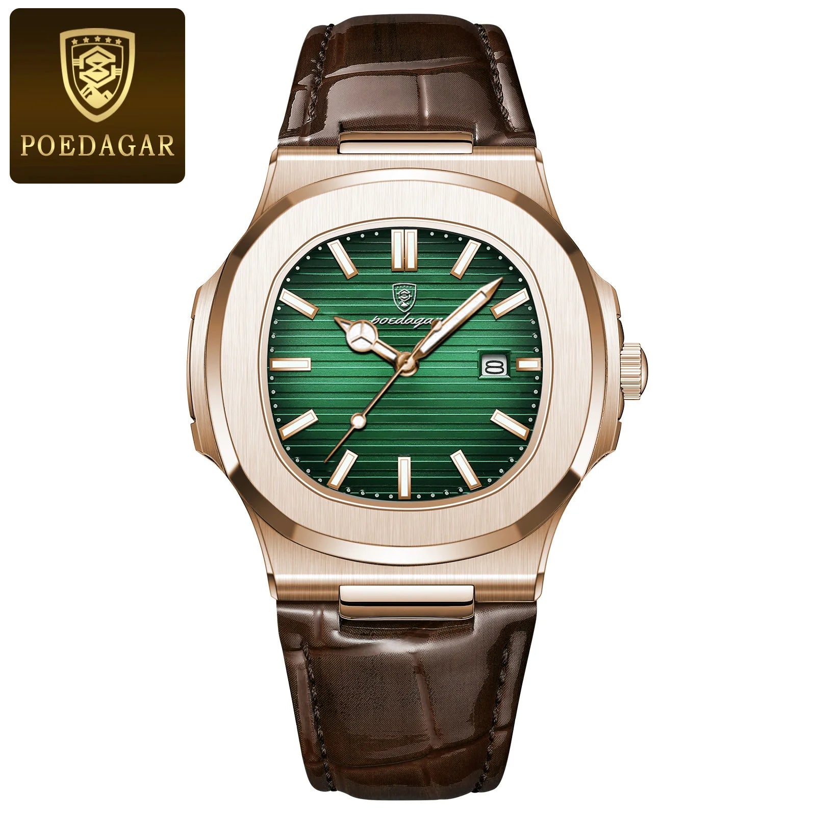 POEDAGAR Original Fashion Men's Wristwatch Date Waterproof Luminous Leather Watches For Men High Quality Square Quartz Man Watch - Sun Studio