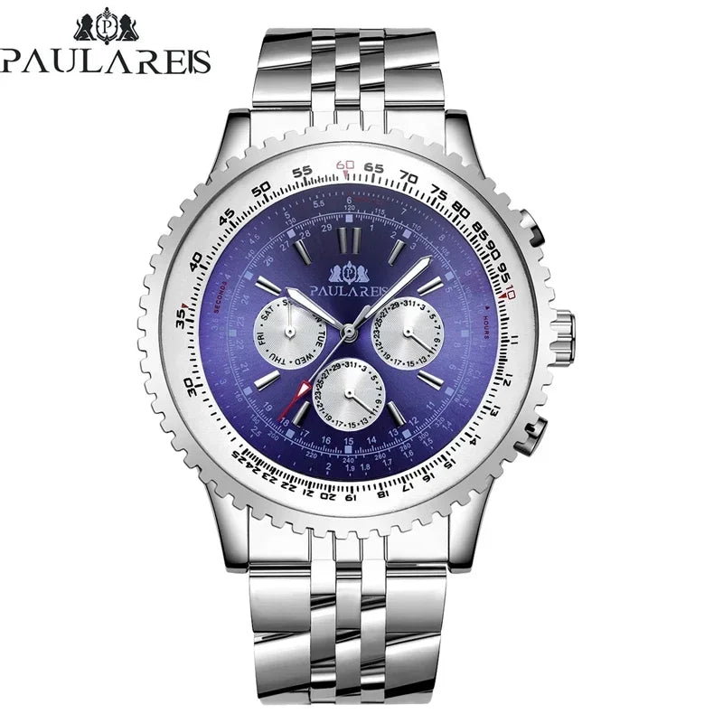 Automatic Mens Watch Mechanical Self Wind Movement Stainless Steel Fashion Sports Blue Black Big 50mm Classic Fashion Watches - Sun Studio