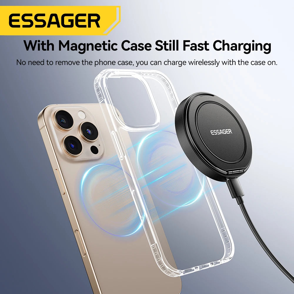Essager Magnetic Wireless Charger With Holder 15W Fast Charging For iPhone17 16 15 14Pro Max Airpods Mini Wireless Phone Charger - Sun Studio