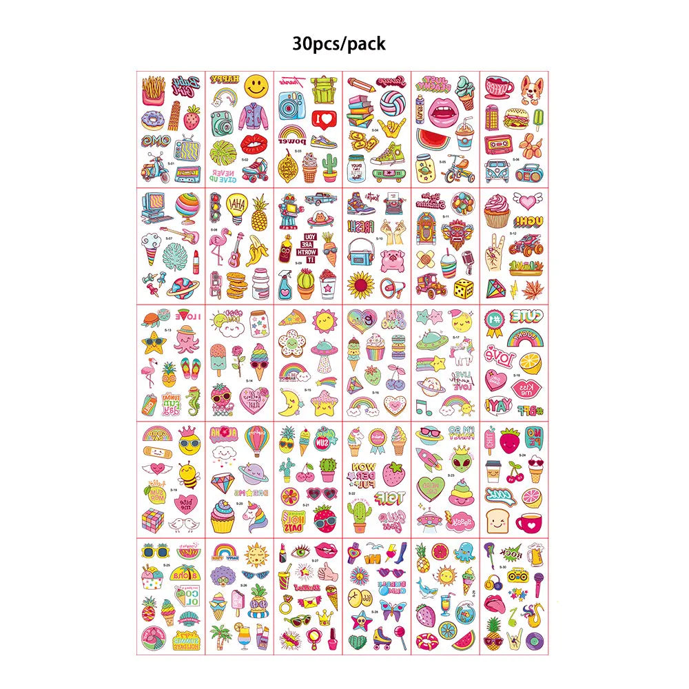 30 Sheets Cute Cartoon Temporary Tattoos for Hands Waterproof Tattoo Stickers Rainbow Fruit Moon Fake Finger Tattoo - Sun Studio