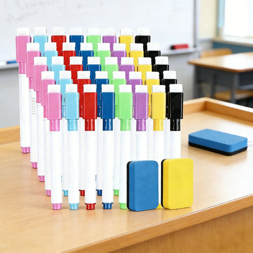 100/5Pcs Dry Erase Whiteboard Markers Set, Washable Pens with Magnetic Eraser for Office Whiteboards & Art Supplies - Sun Studio