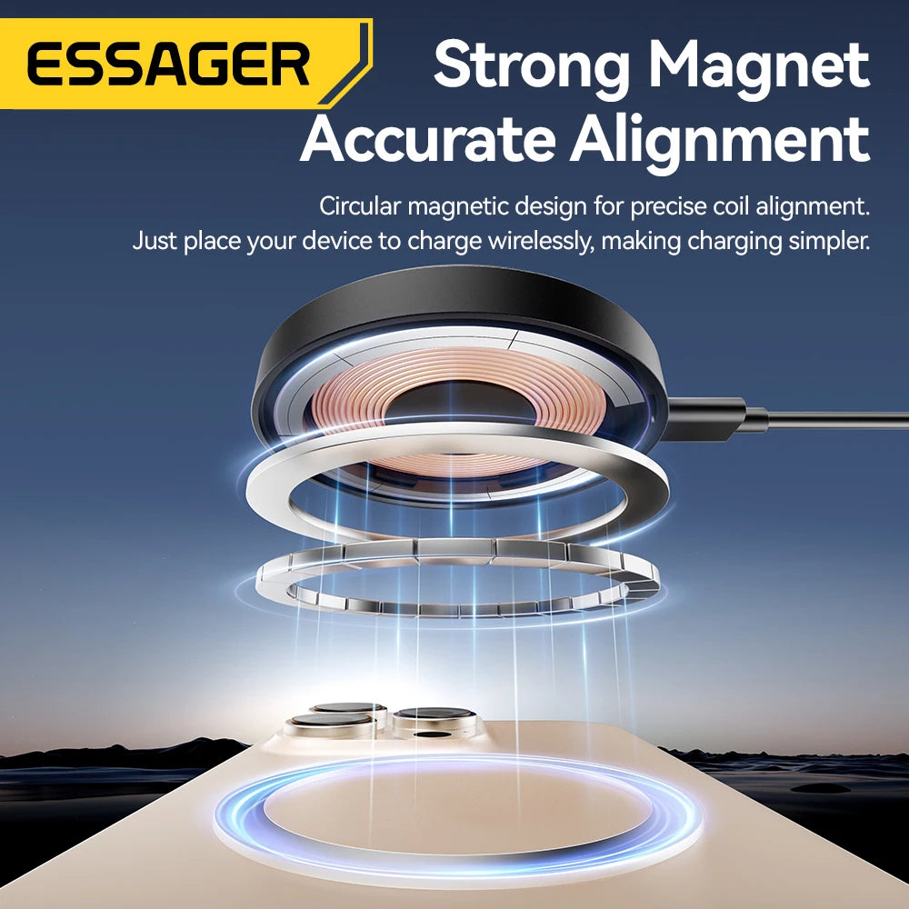 Essager Magnetic Wireless Charger With Holder 15W Fast Charging For iPhone16 15 14 13Pro Max Airpods Mini Wireless Phone Charger - Sun Studio