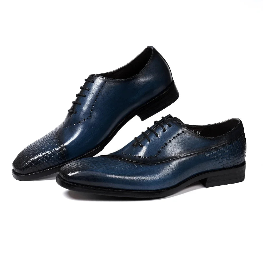Men's Genuine Leather Oxfords Fashion Pointed Toe Wedding Party Dress Shoes Luxury Lace-Up Office Career Formal - Sun Studio