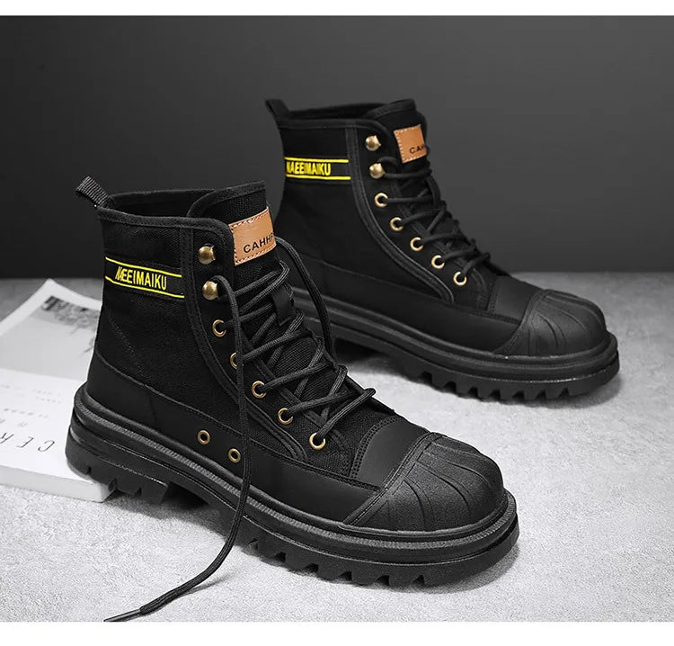 Boots men's high top 2025 summer anti slip and wear-resistant thick soled trendy boots men's workwear versatile - Sun Studio