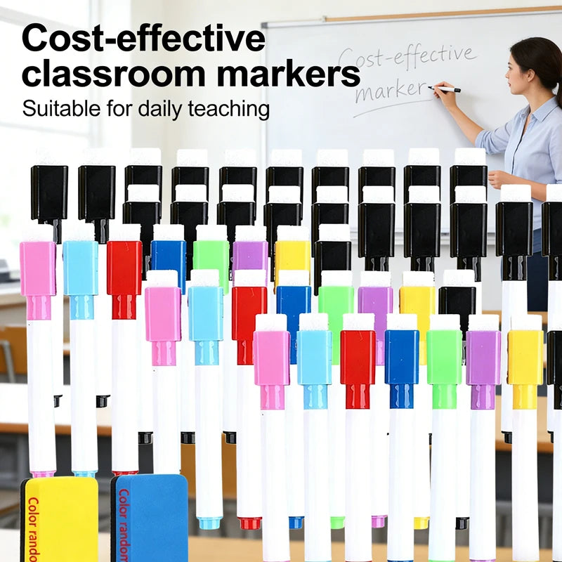 100/5Pcs Dry Erase Whiteboard Markers Set, Washable Pens with Magnetic Eraser for Office Whiteboards & Art Supplies - Sun Studio