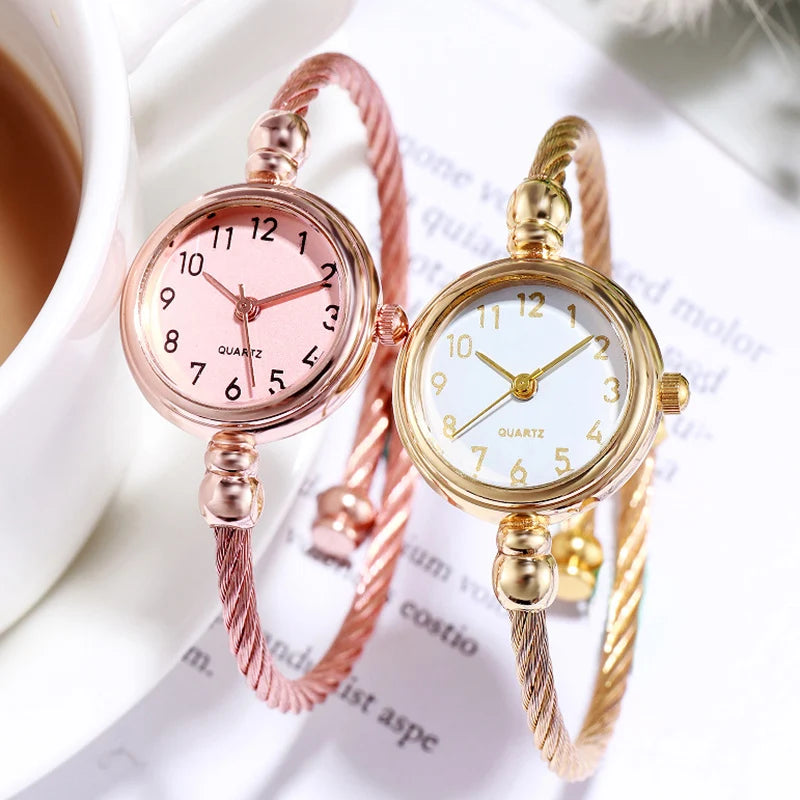 YIKAZE Damen Armbanduhr Retro Gold Armreif Damen Uhren Edelstahl Retro Damen Quarz Armbanduhr Uhr Festtagsuhr